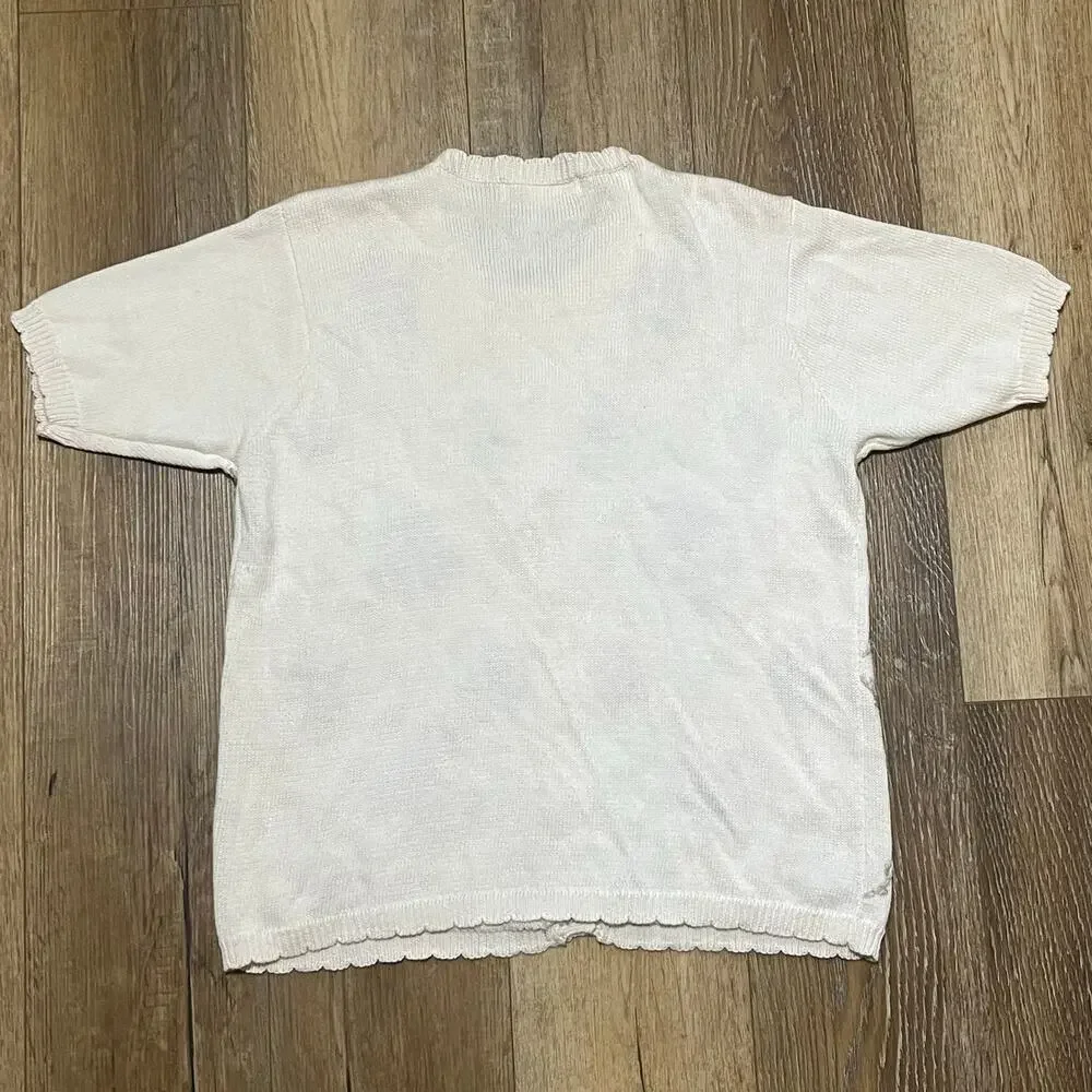 Vtg 90s Knit Cardigan Sweater SS Medium Floral Embroidery Cottagecore Grannycore - Picture 4 of 6